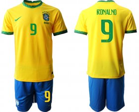 Wholesale Cheap Men 2020-2021 Season National team Brazil home yellow 9 Soccer Jersey