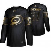Wholesale Cheap Adidas Hurricanes #37 Andrei Svechnikov Men's 2019 Black Golden Edition Authentic Stitched NHL Jersey