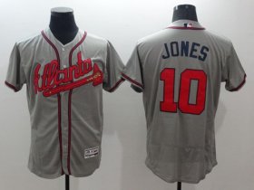 Wholesale Cheap Braves #10 Chipper Jones Grey Flexbase Authentic Collection Stitched MLB Jersey
