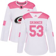 Wholesale Cheap Adidas Hurricanes #53 Jeff Skinner White/Pink Authentic Fashion Women's Stitched NHL Jersey