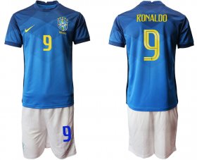 Wholesale Cheap Men 2020-2021 Season National team Brazil away blue 9 Soccer Jersey