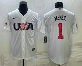 Cheap Men\'s USA Baseball #1 Jeff McNeil 2023 White World Classic Stitched Jersey