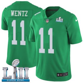 Wholesale Cheap Nike Eagles #11 Carson Wentz Green Super Bowl LII Men\'s Stitched NFL Limited Rush Jersey