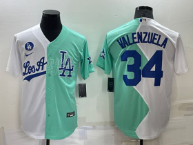 Wholesale Men\'s Los Angeles Dodgers #34 Fernando Valenzuela White Green Two Tone 2022 Celebrity Softball Game Cool Base Jersey