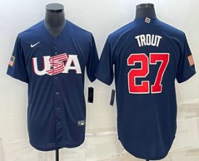 Cheap Men\'s USA Baseball #27 Mike Trout 2023 Navy World Baseball Classic Stitched Jerseys