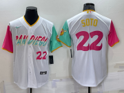 Wholesale Men's San Diego Padres #22 Juan Soto Number White 2022 City Connect Cool Base Stitched Jersey
