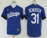 Wholesale Cheap Men's Los Angeles Dodgers #31 Max Scherzer Blue 2021 City Connect Cool Base Stitched Jersey