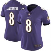 Wholesale Cheap Nike Ravens #8 Lamar Jackson Purple Team Color Women's Stitched NFL Vapor Untouchable Limited Jersey