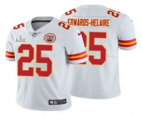 Wholesale Cheap Men\'s Kansas City Chiefs #25 Clyde Edwards-Helaire White 2021 Super Bowl LV Limited Stitched NFL Jersey