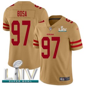Wholesale Cheap Nike 49ers #97 Nick Bosa Gold Super Bowl LIV 2020 Men\'s Stitched NFL Limited Inverted Legend Jersey