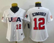 Cheap Women's USA Baseball #12 Kyle Schwarber Number 2023 White World Classic Stitched Jersey