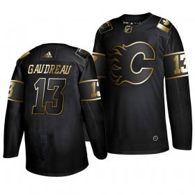 Wholesale Cheap Adidas Flames #13 Johnny Gaudreau Men\'s 2019 Black Golden Edition Authentic Stitched NHL Jersey
