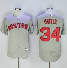 Wholesale Cheap Red Sox #34 David Ortiz Grey Flexbase Authentic Collection Name On Back Stitched MLB Jersey
