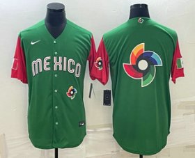 Cheap Men\'s Mexico Baseball 2023 Green World Big Logo With Patch Classic Stitched Jerseys