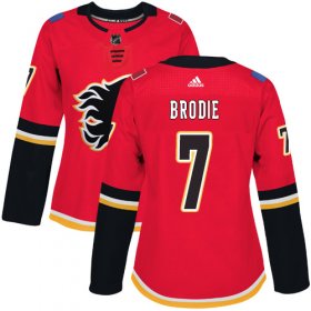 Wholesale Cheap Adidas Flames #7 TJ Brodie Red Home Authentic Women\'s Stitched NHL Jersey