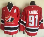 Wholesale Cheap Team CA. #91 Joe Sakic Red/Black 2002 Olympic Nike Throwback Stitched NHL Jersey