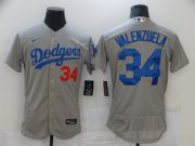 Wholesale Cheap Men Los Angeles Dodgers 34 Valenzuela Grey Elite 2021 Nike MLB Jersey
