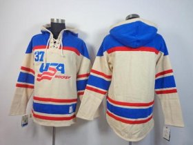 Wholesale Cheap Olympic Team USA Blank Cream Throwback Sawyer Hooded Sweatshirt Stitched NHL Jersey