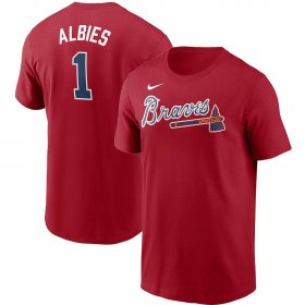 Wholesale Cheap Atlanta Braves #1 Ozzie Albies Nike Name & Number Team T-Shirt Red
