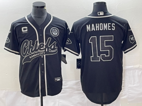 Wholesale Cheap Men\'s Kansas City Chiefs #15 Patrick Mahomes Black C Patch Cool Base Stitched Baseball Jersey