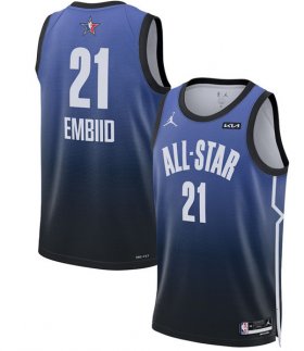 Cheap Men\'s 2023 All-Star #21 Joel Embiid Blue Game Swingman Stitched Basketball Jersey