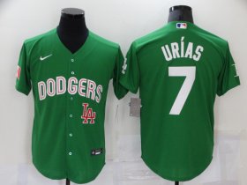 Wholesale Cheap Men\'s Los Angeles Dodgers #7 Julio Urias Green 2021 Mexican Heritage Stitched Baseball Jersey