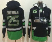 Wholesale Cheap Men's Seattle Seahawks #25 Richard Sherman NEW Navy Blue Pocket Stitched NFL Pullover Hoodie