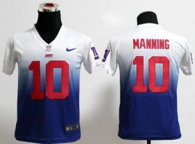 Wholesale Cheap Nike Giants #10 Eli Manning White/Royal Blue Youth Stitched NFL Elite Fadeaway Fashion Jersey