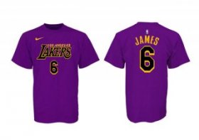 Wholesale Cheap Men\'s Purple Black Los Angeles Lakers #6 LeBron James Basketball T-Shirt