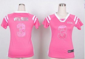 Wholesale Cheap Nike Seahawks #3 Russell Wilson Pink Women\'s Stitched NFL Elite Draft Him Shimmer Jersey