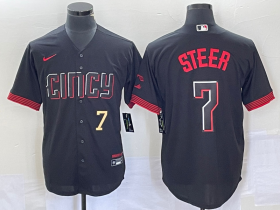 Wholesale Cheap Men\'s Cincinnati Reds #7 Spencer Steer Numer Black 2023 City Connect Cool Base Stitched Baseball Jersey 2