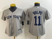 Cheap Women's New York Yankees #11 Anthony Volpe Name 2021 Grey Field of Dreams Cool Base Stitched Jersey