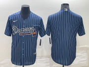 Wholesale Cheap Men's Atlanta Braves Blank Navy Blue Pinstripe Stitched MLB Cool Base Nike Jersey