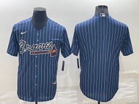 Wholesale Cheap Men\'s Atlanta Braves Blank Navy Blue Pinstripe Stitched MLB Cool Base Nike Jersey
