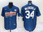 Wholesale Cheap Men's Los Angeles Dodgers #34 Fernando Valenzuela Rainbow Blue Red Pinstripe Mexico Cool Base Nike Jersey