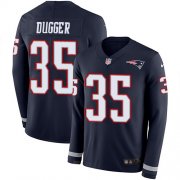 Wholesale Cheap Nike Patriots #35 Kyle Dugger Navy Blue Team Color Youth Stitched NFL Limited Therma Long Sleeve Jersey