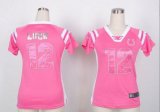 Wholesale Cheap Nike Colts #12 Andrew Luck Pink Women's Stitched NFL Elite Draft Him Shimmer Jersey