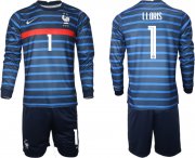 Wholesale Cheap Men 2021 European Cup France home blue Long sleeve 1 Soccer Jersey