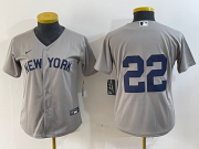 Cheap Women's New York Yankees #22 Juan Soto Gray Field of Dreams Cool Base Jersey