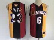 Wholesale Cheap Men's Los Angeles Lakers #6 #23 LeBron James 2020 FMVP Heat Cavaliers Split Dual Number Red Gold Jersey