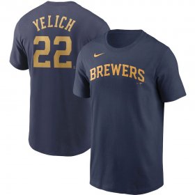 Wholesale Cheap Milwaukee Brewers #22 Christian Yelich Nike Name & Number T-Shirt Navy