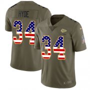 Wholesale Cheap Nike Chiefs #34 Carlos Hyde Olive/USA Flag Men's Stitched NFL Limited 2017 Salute To Service Jersey