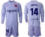 Wholesale Cheap Men 2021-2022 Club Barcelona Second away purple Long Sleeve 14 Soccer Jerseys