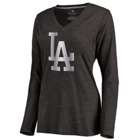 Wholesale Cheap Women\'s Los Angeles Dodgers Platinum Collection Long Sleeve V-Neck Tri-Blend T-Shirt Black