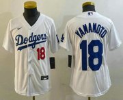 Cheap Youth Los Angeles Dodgers #18 Yoshinobu Yamamoto Number White Stitched Cool Base Nike Jersey