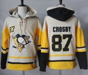 Wholesale Cheap Penguins #87 Sidney Crosby Cream/Gold Sawyer Hooded Sweatshirt Stitched NHL Jersey