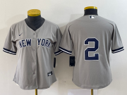 Wholesale Cheap Women's New York Yankees #2 Derek Jeter Grey No Name Stitched Cool Base Jersey