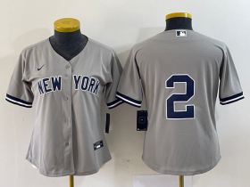 Wholesale Cheap Women\'s New York Yankees #2 Derek Jeter Grey No Name Stitched Cool Base Jersey