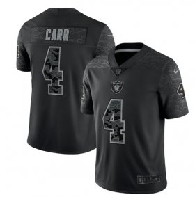 Wholesale Cheap Men\'s Las Vegas Raiders #4 Derek Carr Black Reflective Limited Stitched Football Jersey