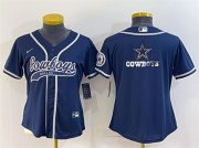 Wholesale Cheap Youth Dallas Cowboys Navy Team Big Logo With Patch Cool Base Stitched Baseball Jersey